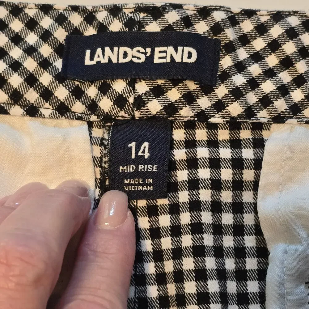 Lands End Shorts Womens 14 Black White Gingham High Rise Stretch Cottagecore